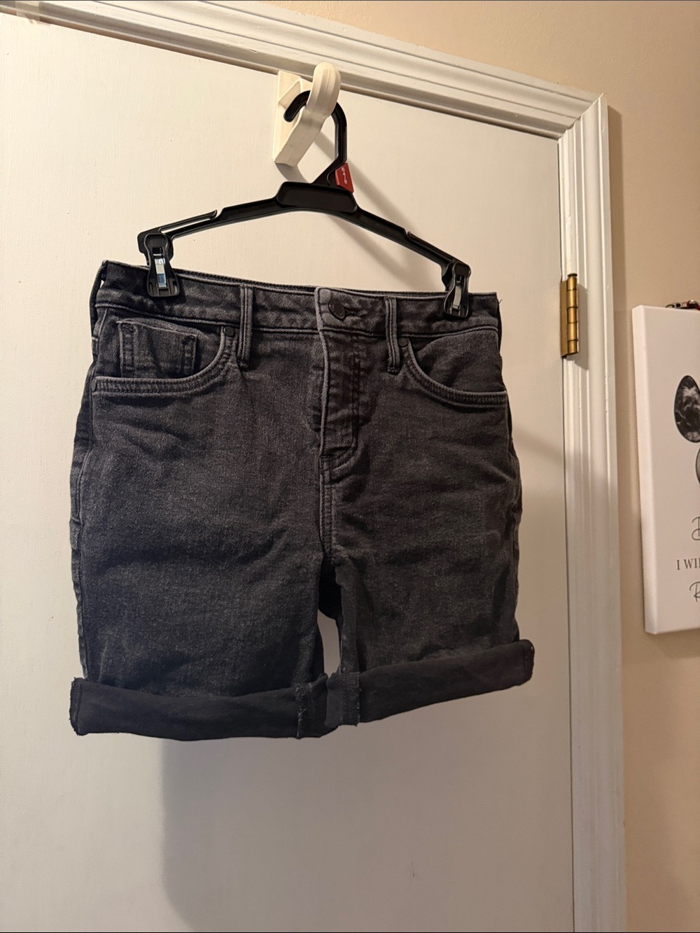 Rolled Hem Black Denim Shorts